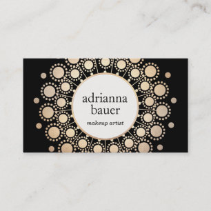 Cartão De Visita Elegante negro e Dourado Salão de Bela Mandala