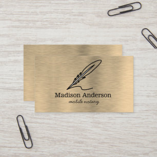 Cartão De Visita Elegante Notário Móvel Quill Dourado com metal esc