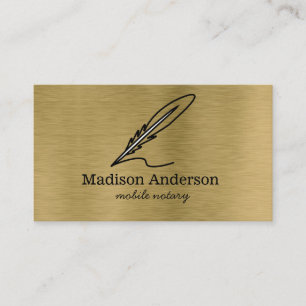 Cartão De Visita Elegante Notário Móvel Quill Dourado com metal esc