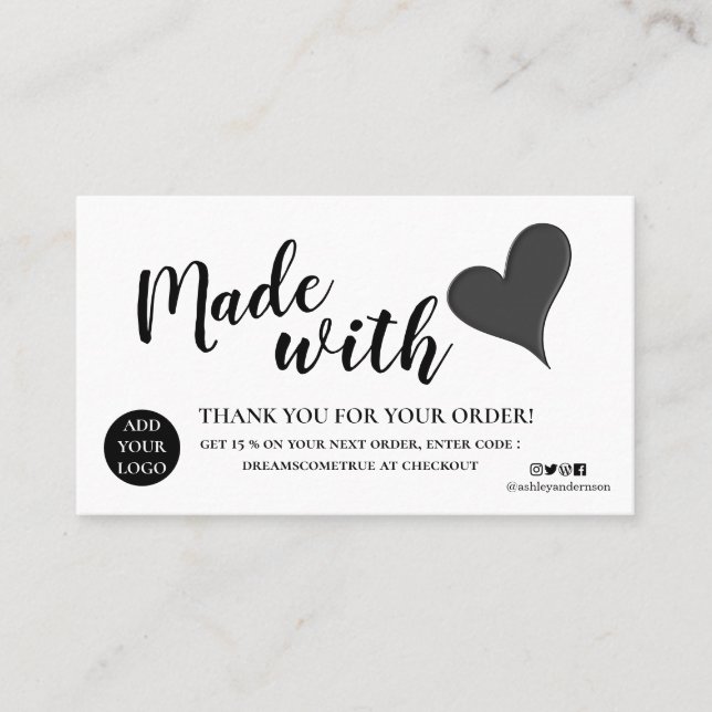 Cartão De Visita Elegante obrigado preto e branco que você fez com  (Frente)