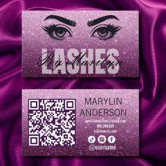 Cartão De Visita Elegante Ombre Glitter Lash Technician com Código