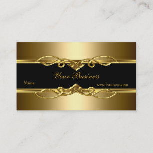 Cartão De Visita Elegante Ornamentado Clássico Dourado Sobre Preto