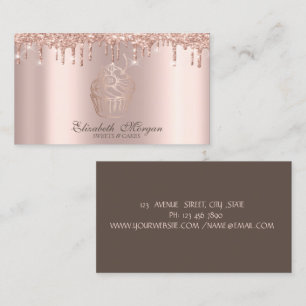Cartão De Visita Elegante Padaria com Gotas de Rosa Dourado Cupcake