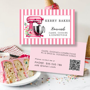 Cartão De Visita elegante Padaria & Confeitaria em aquarela Rosa Ne