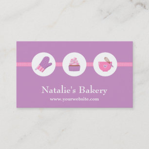 Cartão De Visita Elegante Padaria de Cupcakes Moderna Café Rosa Rox