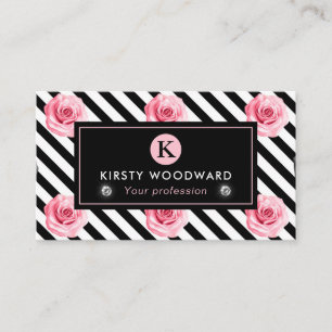 Cartão De Visita Elegante padrão de rosas rosa e preto em estilo sh
