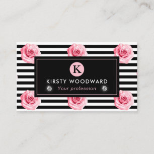 Cartão De Visita Elegante padrão de rosas rosa e preto em estilo sh