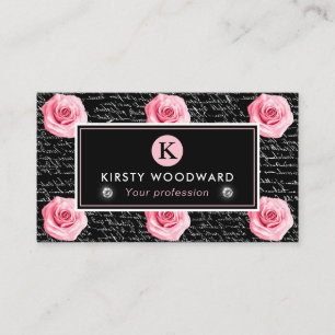Cartão De Visita Elegante padrão de rosas rosa e preto em estilo sh