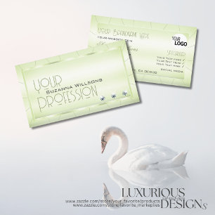 Cartão De Visita Elegante Pastel Verde com Ouros e Logotipo Chic