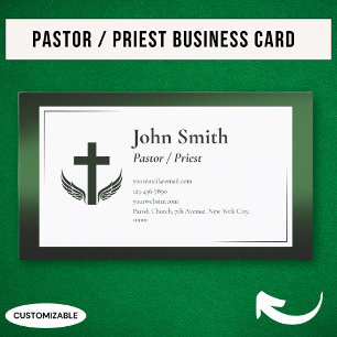 Cartão De Visita Elegante Pastor Padre Igreja Verde Preto