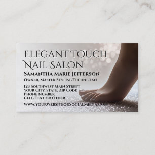 Cartão De Visita Elegante Pedicure de Pé com Brilho Manicure Salão 
