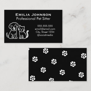 Cartão De Visita Elegante Pet Sitter Minimalista Preto Personalizad