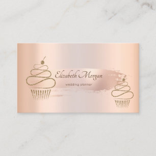 Cartão De Visita Elegante pincelada de ouro rosa, Cupcakes dourados