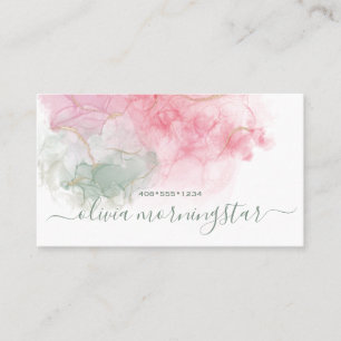 Cartão De Visita Elegante Pó Rosa Blush Verde Poeirento Tinta Álcoo