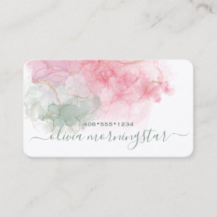 Cartão De Visita Elegante Pó Rosa Blush Verde Poeirento Tinta Álcoo