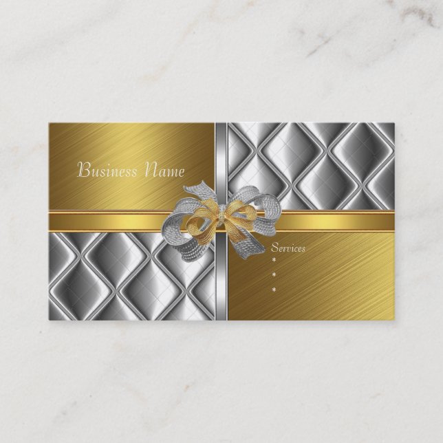 Cartão de visita Elegante Prata Dourada BowsTrim (Frente)