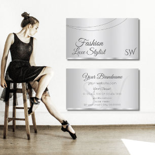 Cartão De Visita Elegante prata glamouroso com Na moda de iniciação