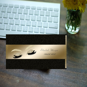 Cartão De Visita Elegante, Preto, Cílios com Brilho Dourado, Maquia