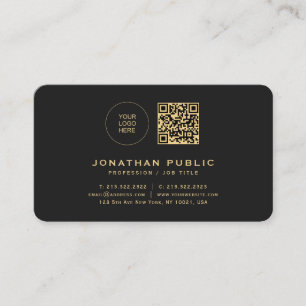 Cartão De Visita Elegante Preto Dourado Carregue seu Logotipo em Ca