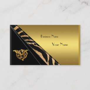 Cartão de Visita Elegante Preto Dourado Joia Selva