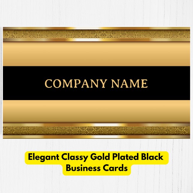Cartão De Visita Elegante preto Dourado revestido (Elegant Classy Gold Plated Black Business Card)