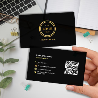 Cartão De Visita Elegante preto e Dourado Código QR Moderno Profiss