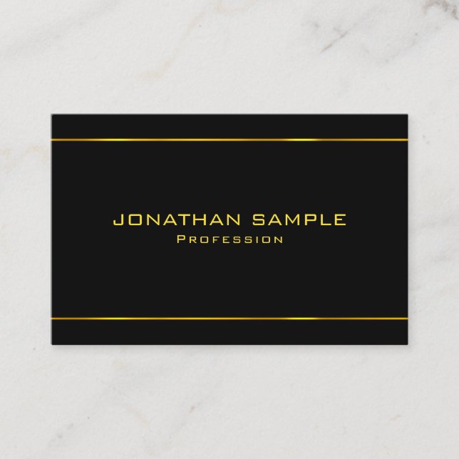 Cartão De Visita Elegante Preto E Dourado Personalizado De Modelo M (Frente)