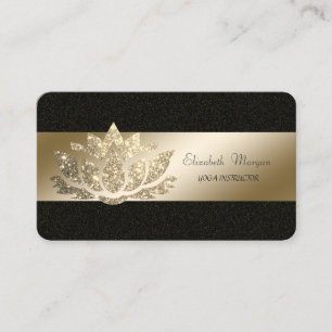 Cartão De Visita Elegante, Preto, Lótus com Brilho Dourado