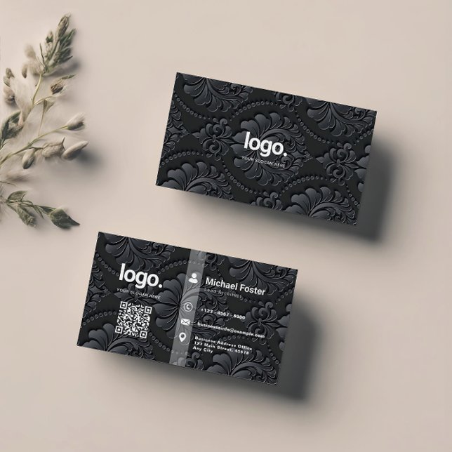 Cartão de visita Elegante Preto Profissional Pesso (Criador carregado)