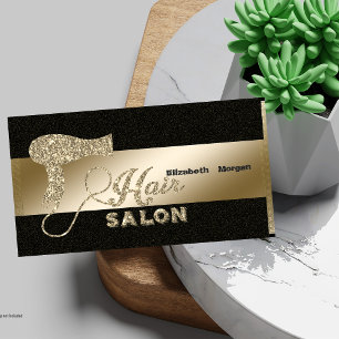 Cartão De Visita Elegante,Preto,Secador Dourado de Brilho