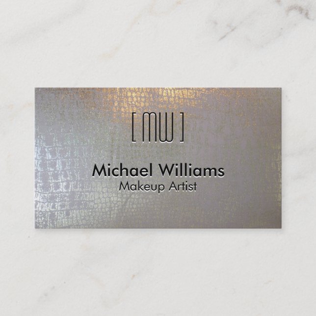 Cartão De Visita Elegante Profesional Piel Cocodrilo Reptil Plata (Frente)