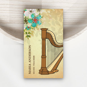 Cartão De Visita Elegante Professora de Música de Harpa Floral Rúst