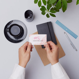 Cartão De Visita Elegante Profissional Minimalista Rosa Estilista d