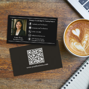 Cartão De Visita Elegante Profissional Preto Personalizado com Foto