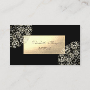 Cartão De Visita Elegante Profissional, Preto, Renda Dourada