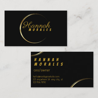 Cartão De Visita Elegante Quadro de Crescente Preto e Dourado Cartã