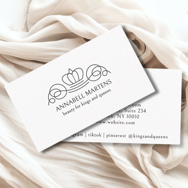 Cartão De Visita Elegante, real, branco salão (Elegant, royal, salon white crown business card )