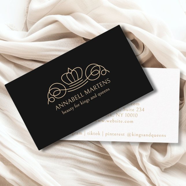Cartão De Visita Elegante, real, salão, preto+bege (Elegant, royal, salon, black+beige business card)