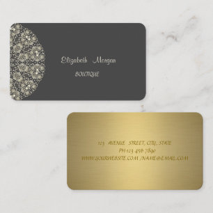 Cartão De Visita Elegante Renda Cinza Dourado