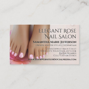 Cartão De Visita Elegante Rosa Bege Rosa Salão de Unhas Pedicure
