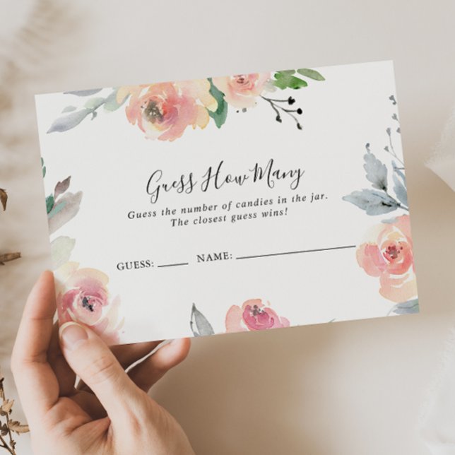 Cartão De Visita Elegante Rosa Blush Floral Adivinha Quantas Placas (Criador carregado)