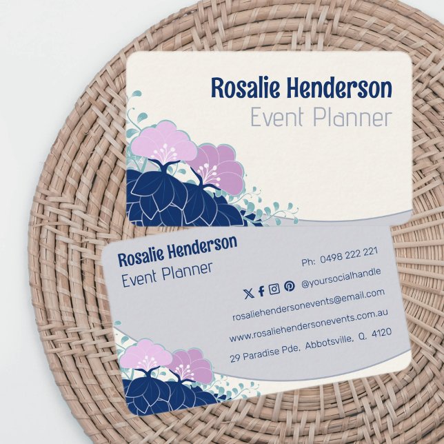 Cartão De Visita Elegante Rosa Camellia Personalizada (Criador carregado)