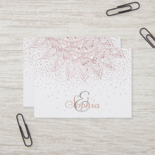 Cartão De Visita Elegante rosa dourada mandala confetti design