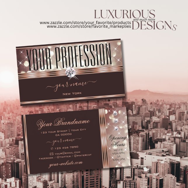 Cartão De Visita Elegante Rosa Dourado Borgonha Estrelas Glitter Es (Criador carregado)