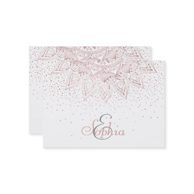 Cartão De Visita Elegante Rosa Dourado Dots Mandala (Frente/Verso In Situ)
