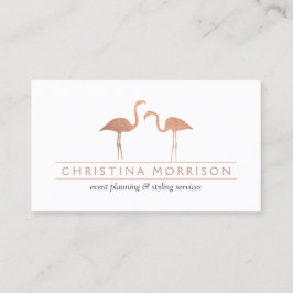 Cartão De Visita Elegante Rosa Dourado Flamingos Event Planner Whit