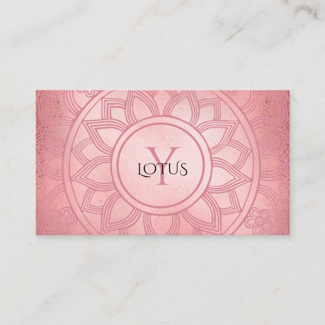 Cartão De Visita Elegante Rosa Dourado Lotus Mandala Yoga (Frente)