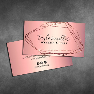 Cartão De Visita Elegante rosa dourado maquiagem de quadros e cabel