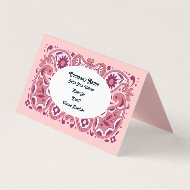 Cartão De Visita Elegante Rosa Paisley Design Lágrimas Cai Visitas (Frente)