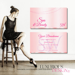 Cartão De Visita Elegante Rosa Pastel Glamouroso com Inicial Modern